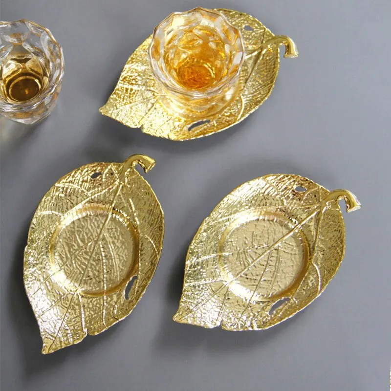 Neue Metall Goldene Silber Kerzenhalter Blatt Form Kerzenhalter Goldene Blattförmige Tablett Arabischen Untersetzer Hause Dekoration