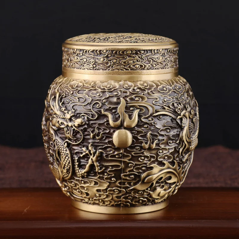 

Brass Tea Can Copper Ornament Dragon and Phoenix Tea Can
