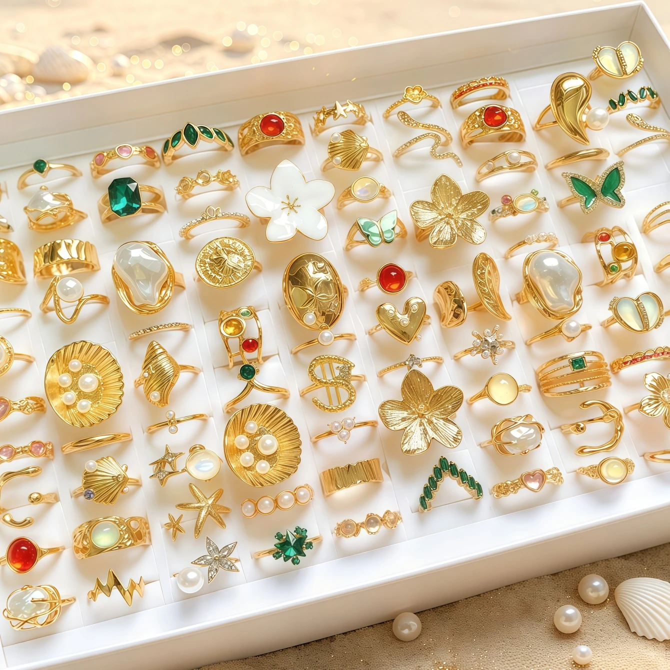 10/15/20/30/50/100Pieces Fashion Flowers Geometry Irregular Open Rings Set For Women Mix Style Trendy Daily Jewelry Party Gifts