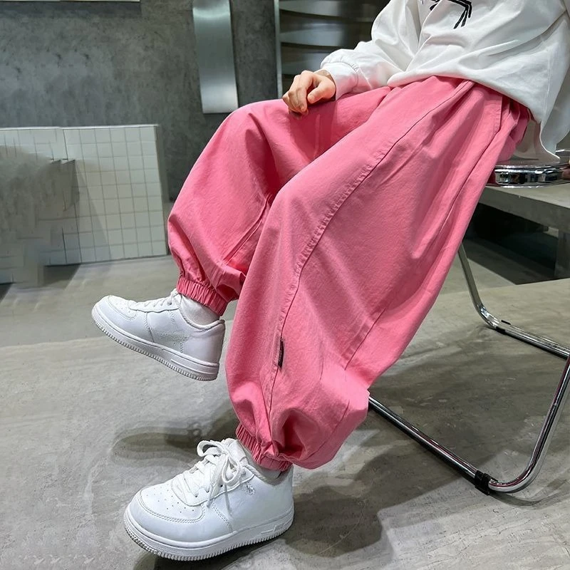 ]Fashion Kids Harem Pants Boys Girls Spring Summer Thin Loose Middle Children Ages 6-12 Pink Lantern Pants Casual Clothing  137