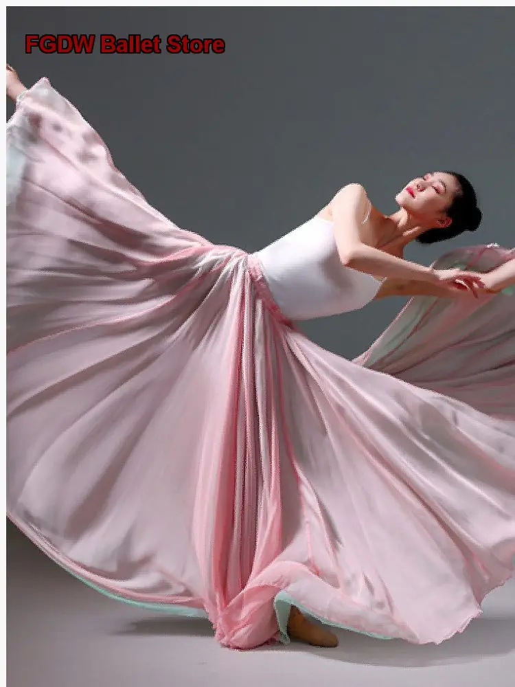 Women's Adult Double-Layer Silk Tencel Classical Modern Dance Practice Half Skirt Performance Costume