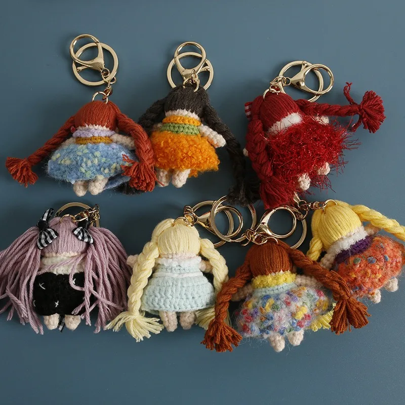 اليدوية الكروشيه الكرتون مضفر فتاة محبوك الكرتون أنيمي شخصيات دمية مفتاح قلادة عصابة المدرسية المفاتيح #2