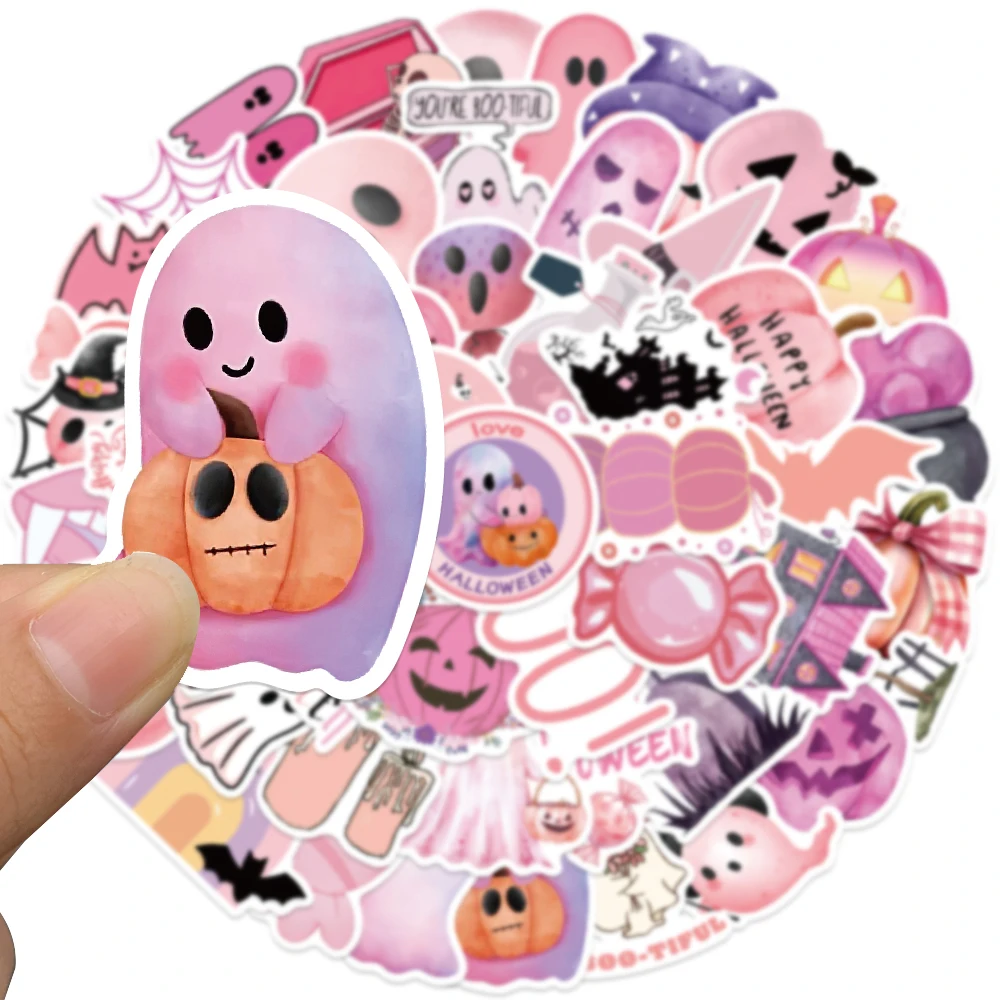 50PCS Pink BOO Ghost Halloween Cute Stickers for Students Gift Diary Car Scrapbooking Notebooks DIY Laptop Phone Bottle Decals