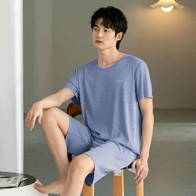 

Мужской пижамный комплект, летние модальные пижамы с короткими рукавами, мужская однотонная одежда для сна