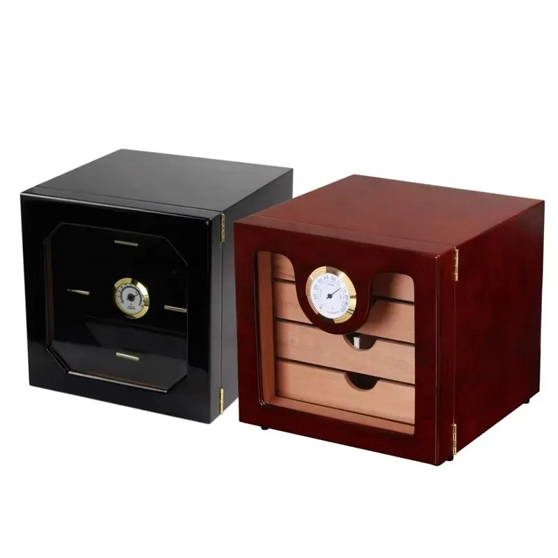 Redwood Cigar Storage Box Display Case Humidor with 4 Trays Drawers and Baffles