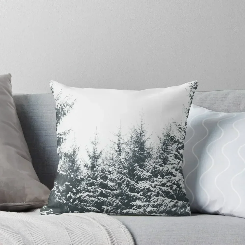 

In Winter // Winter Wonderland Fairytale Forest With Cascadia Trees Covered In Snow Throw Pillow pillow cover christmas pillow