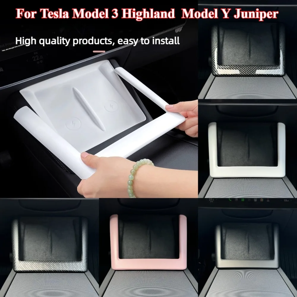 Pour Tesla Model Y Juniper 2025 Model 3 Highland : Tapis de charge sans fil en silicone, protection d'écran, autocollants pour panneau central