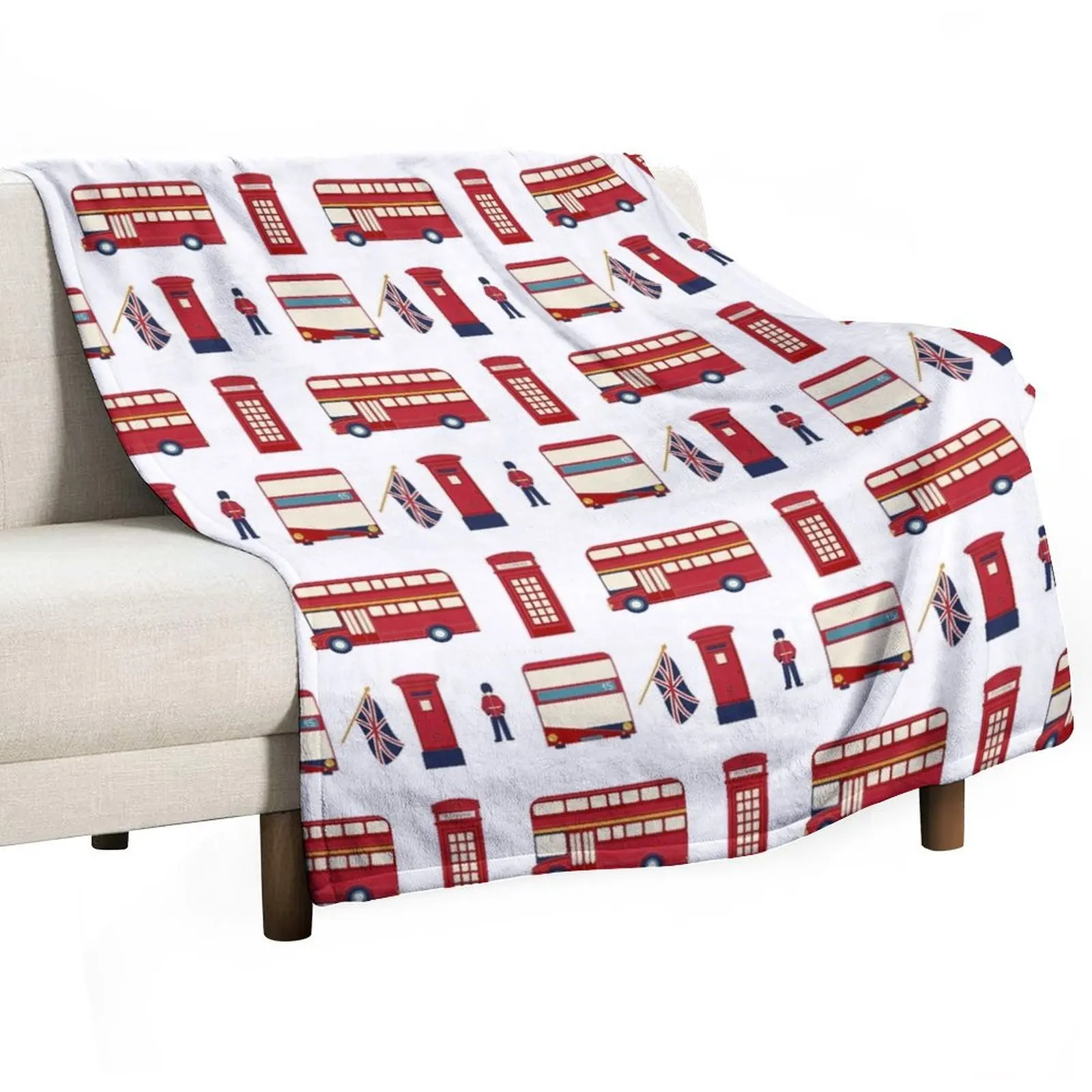 

London pattern. Royal guard, British flag, red bus Throw Blanket anime Heavy Flannel Plush Blankets