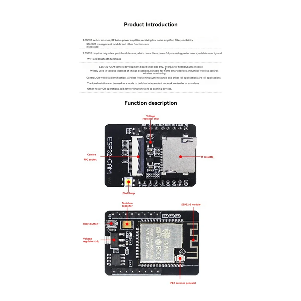 AT87-ESP32-CAM Development Board WiFi Module+OV2640 Camera+Base ESP32 WIFI Bluetooth IoT Motherboard Dual-Core 32-Bit CPU