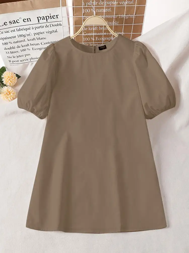 VONDA-minivestido de fiesta de verano para mujer, elegante vestido corto con mangas abullonadas, informal, liso, con cuello redondo, holgado y plisado, para vacaciones, 2024