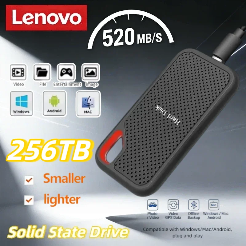 

Внешний SSD-накопитель Lenovo E61 256 ТБ: Мощное хранилище для быстрой передачи и резервного копирования данных для Windows, Mac, Linux, Chromebook
