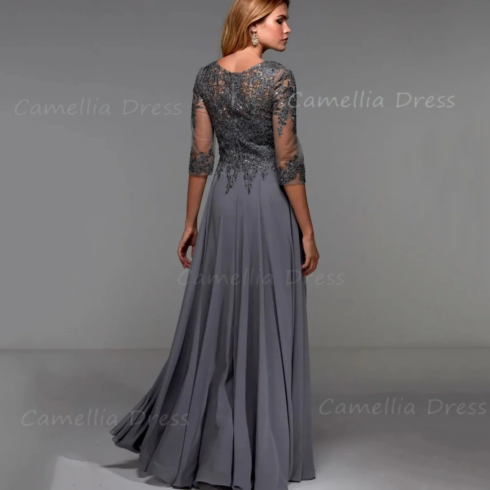 カスタムメイドのヴィンテージシフォン母花嫁ドレスAラインゲストガウンレーススパンコールイブニングローブ母花嫁ドレスウェディング