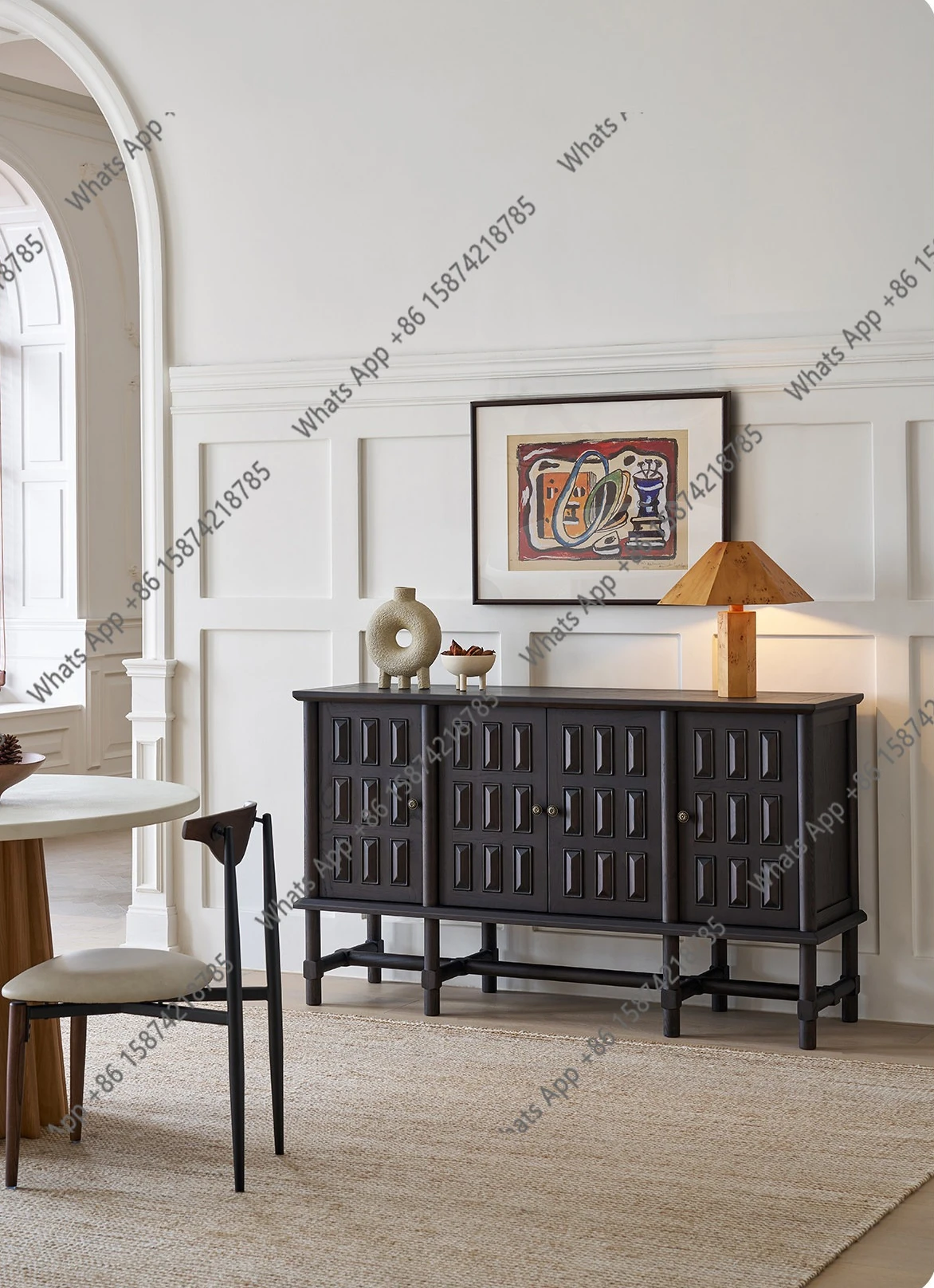 

Sideboard: Vintage black living room sideboard, entrance solid wood against the wall, designer fashion