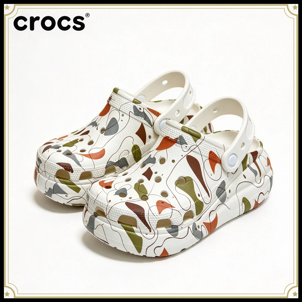 Crocs Puff Transfer Hole Shoes Women's Thick-soled Heightening Beach Shoes Non-slip Soft-soled Stepping on Shit Slippers