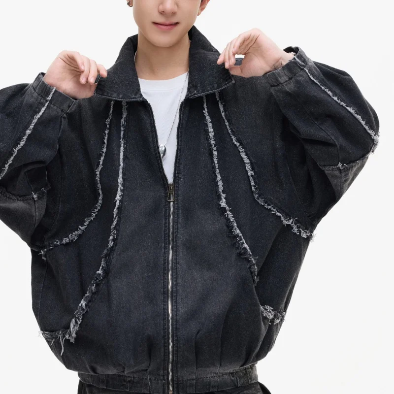 GIOIOMen's 데님 재킷, 봄과 가을 새로운 레트로 패치워크 루즈 캐주얼 남성 데님 재킷
