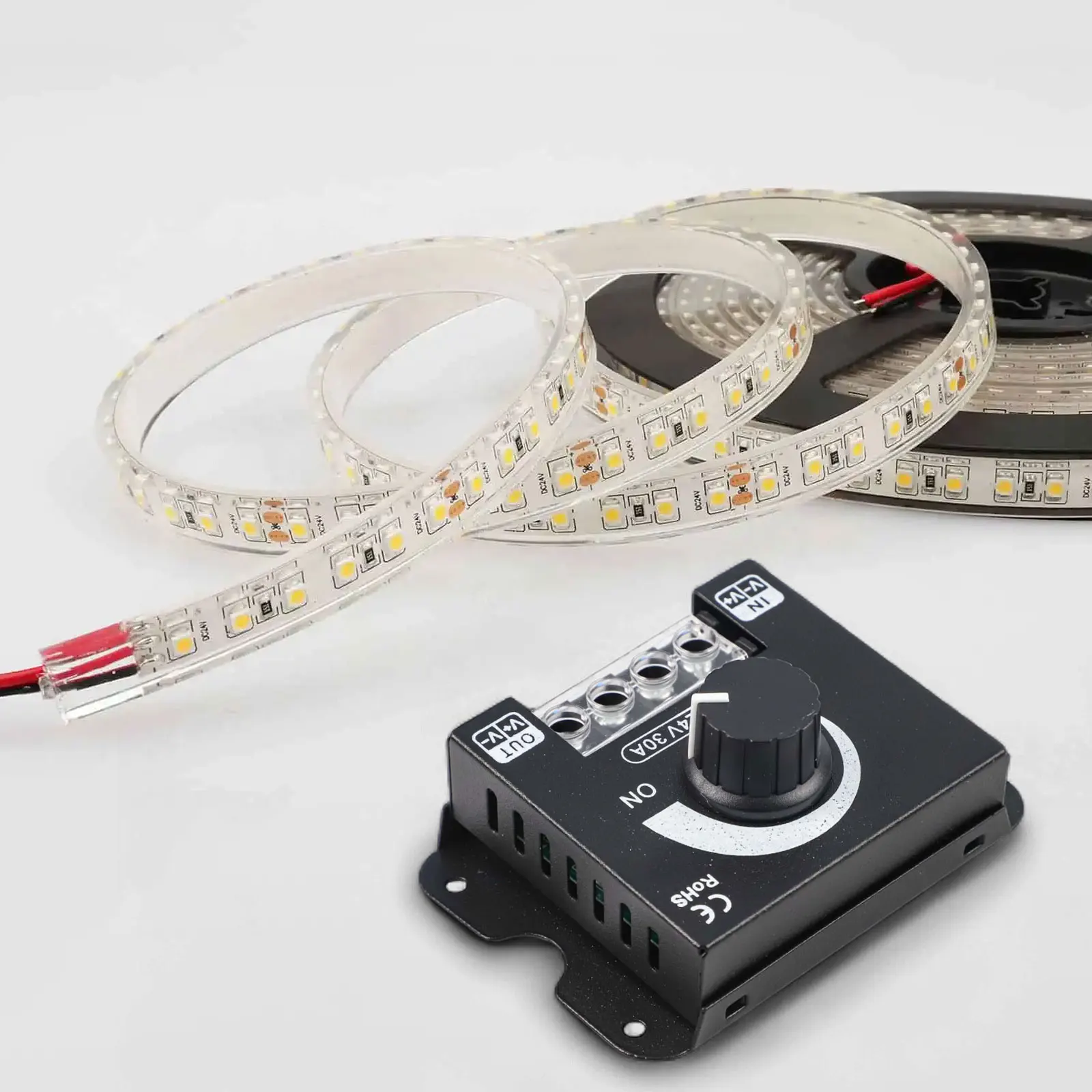 LED Dimmer Soft Hard Light Strip Light With Dimmer Brightness Regulator Knob Switch 0%-fully Dimmable LED Light Strip Controller
