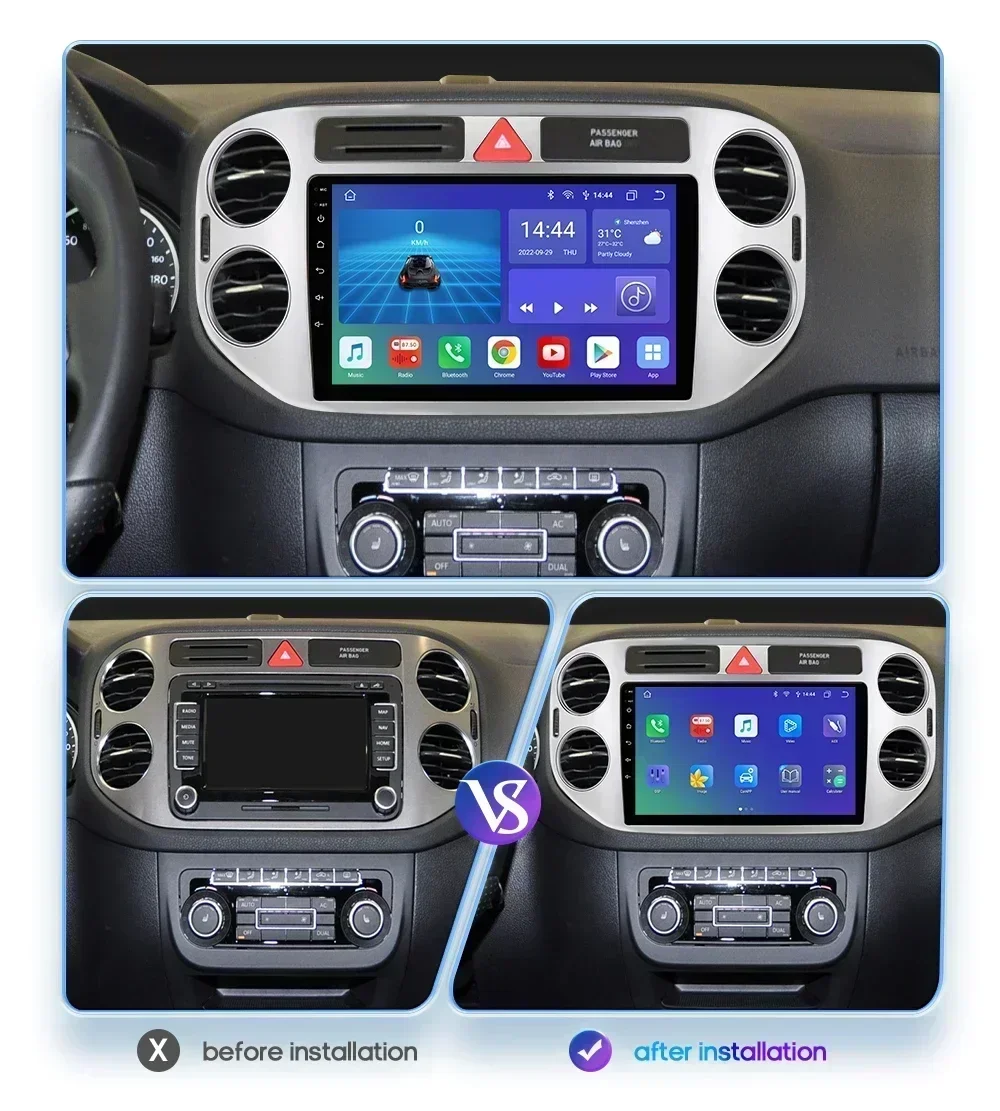 Hizpo AI Voice Android Auto Radio for VW Volkswagen Tiguan 1 NF 2006 2008-2016 4G Car Multimedia GPS 2din Wireless CarPlay 7862