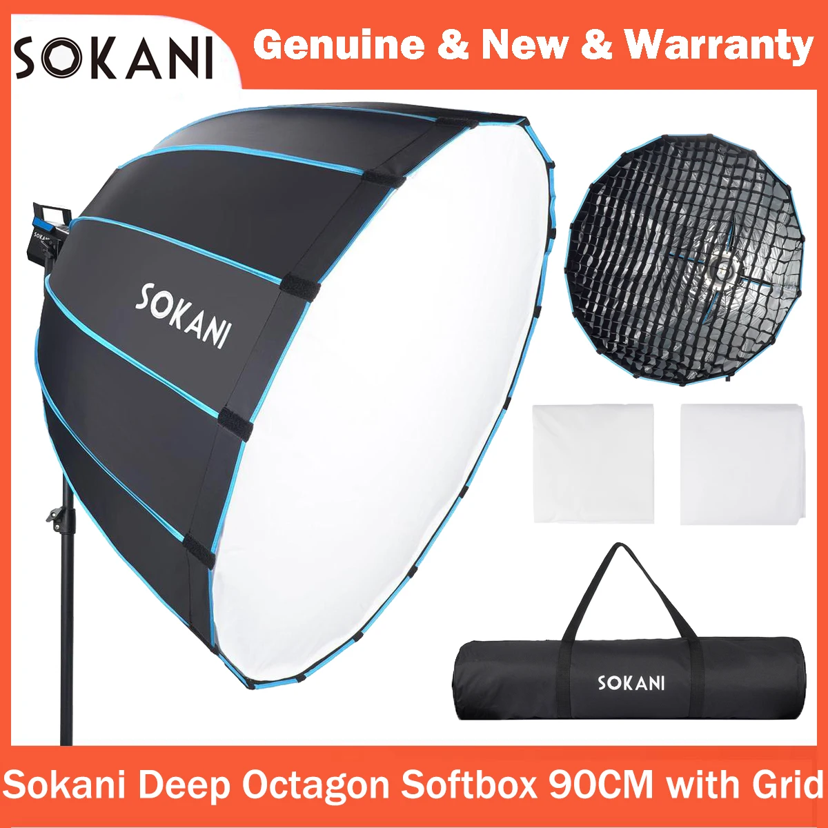 Sokani Deep Octagon Softbox 90CM for Sokani X100 Colbor CL60 Amaran 300c 200XS 60X S Godox SL60W Bowen Mount Light