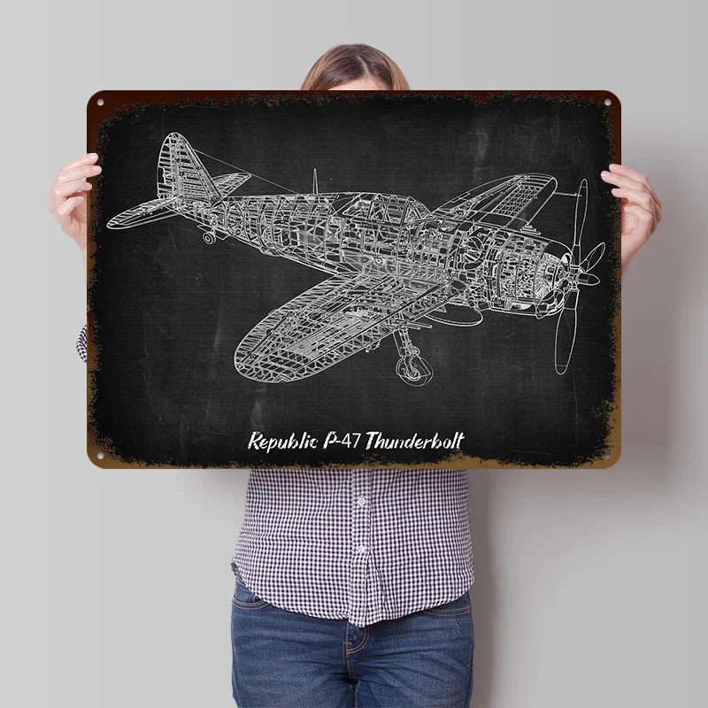 Republic P47 Thunderbolt Poster Customized Vintage Metal Signs Wall Art Retro Tin Plaque for Home Decorations Room Accessories