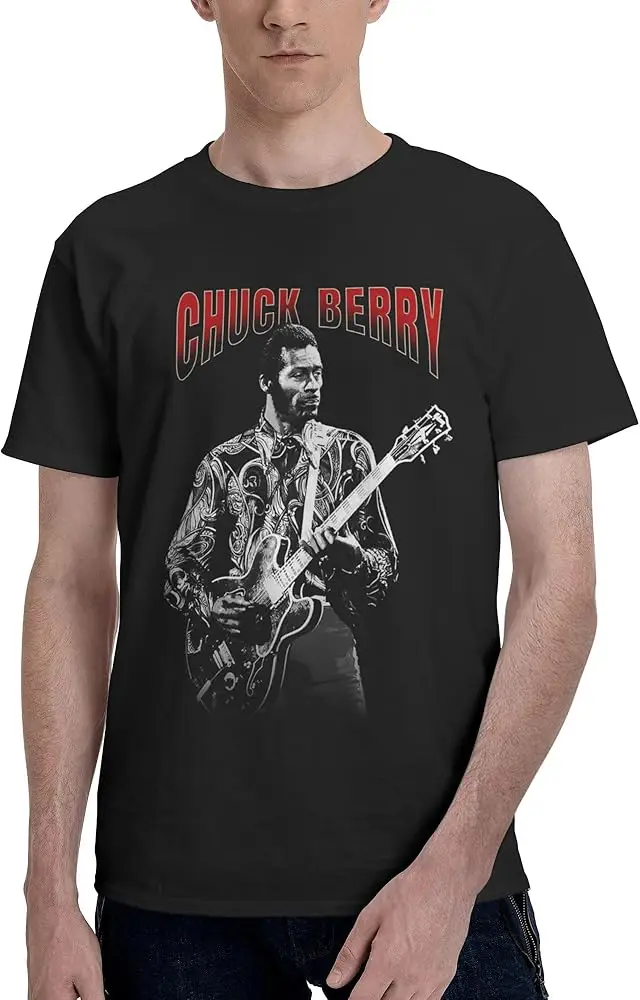 chuck Musics berry Men's Short Sleeve T-shirt Soft Cotton Shirt Crewneck Casual T-shirt Black