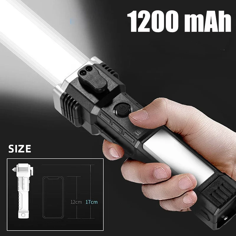 Strong Bright LED Flashlight with Safety Hammer and Strong Magnets Side Light Torch Light Portable Lantern for Adventure Camping