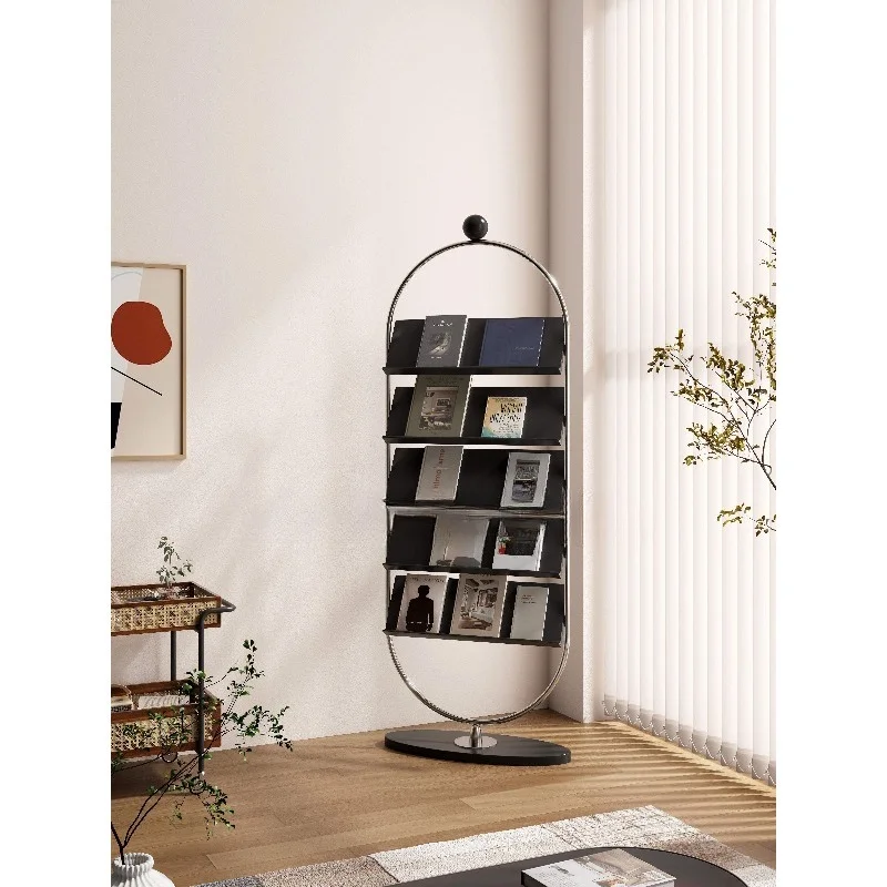 

Japanese Medieval Solid Wood Magazine Rack Floor-to-ceiling Reading Display Rack Storage Bookshelf Newspaper Picture