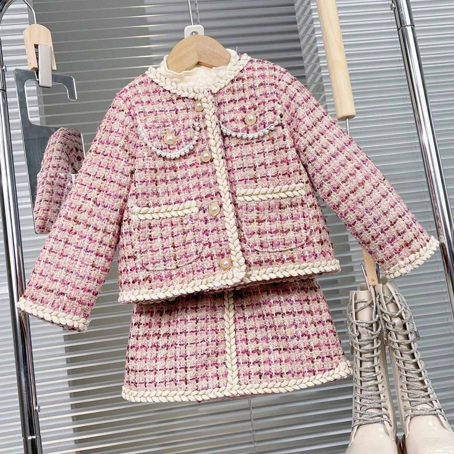 Fashion Kids Girls Princess 2pcs Clothes Set Spring Autumn Children Plaid Blazer Coat Outwear+Shorts Vintage Outfits Suit