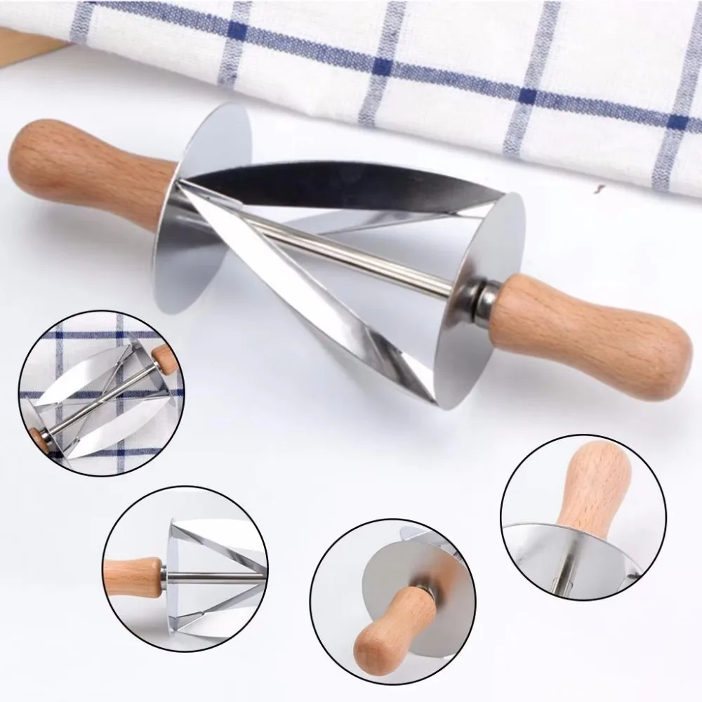 Stainless Steel Rolling Cutter Croissant Roller Slices Shaped Pastry Dough Rolling Wooden Handle Baking Tools Kitchen Knife