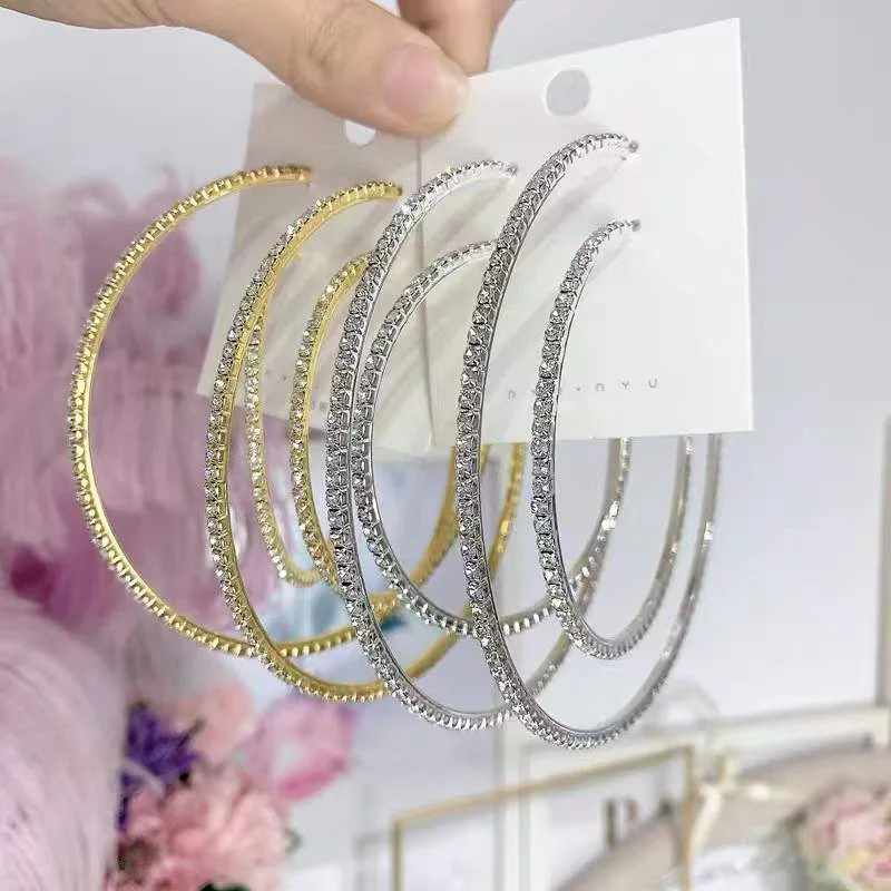 30-80mm duże kolczyki koła dla kobiet dziewczynki koło kryształowe kolczyki Rhinestone czarne złoto kolor srebrny okrągłe kolczyki Party prezent