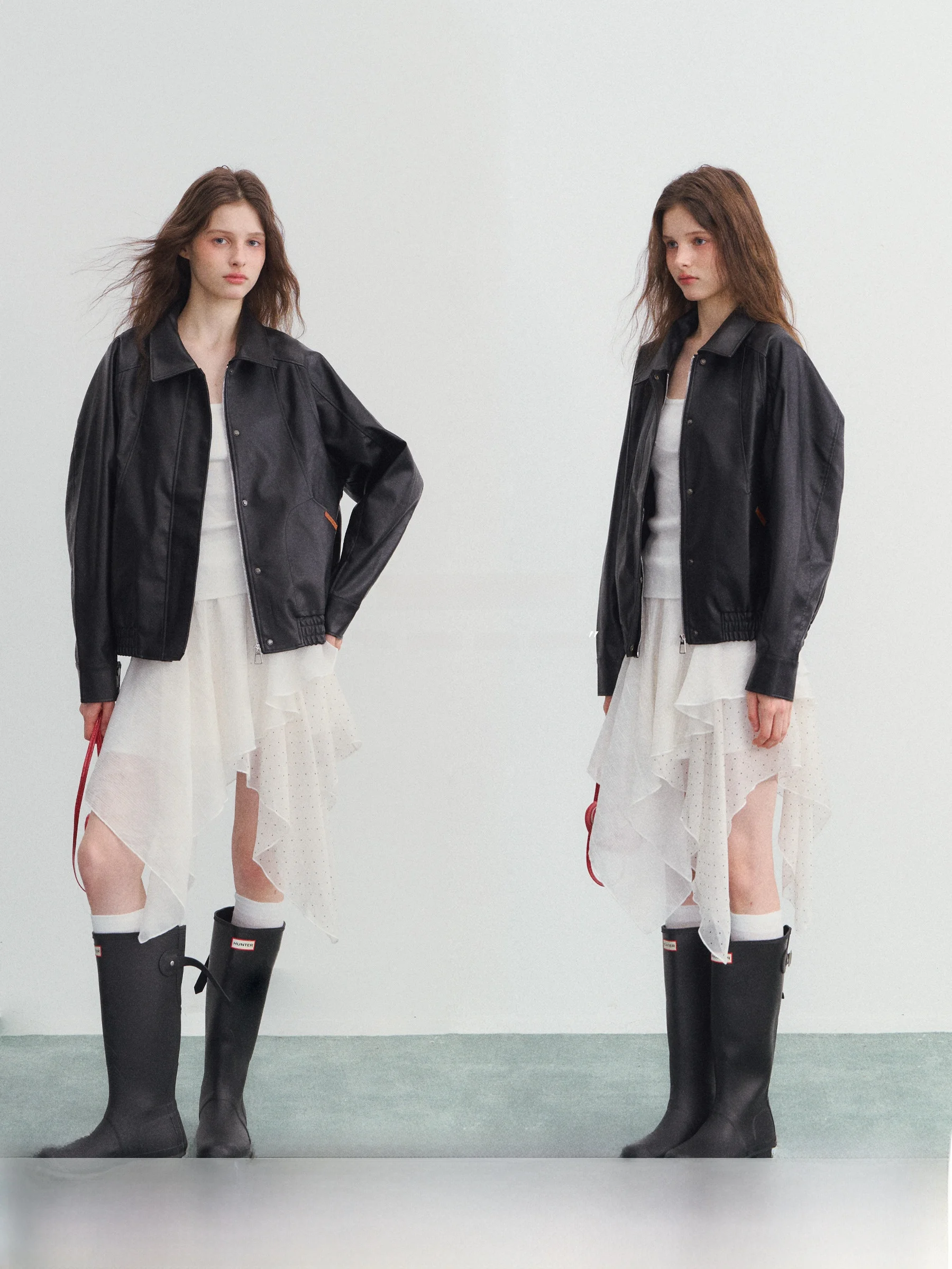 

SPEAR YOUTH Nana Korean Sle Loose Casual Bla PU Leather Jaet Versatile Retro Top for Young Women Polyester Blend Long S...