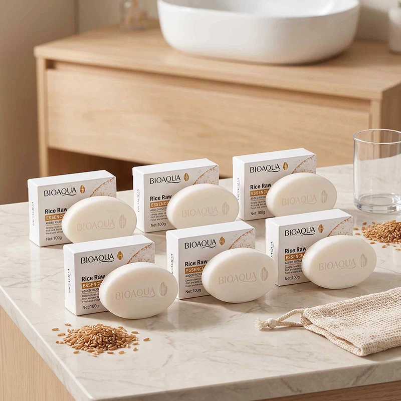 3PCS Rice Raw Pulp Essence Soap 3Pcs Set Each Bar Net Weight 100g Rich Creamy Foam Natural Rice Fragrance Facial Cleansing Soap Suitable For Multiple Skin Types For Men And Women 2 In 1 Face And Body Cleaning Solid Soap