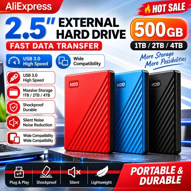External Hard Drive 2.5 Inch,Fast Data Transfer, Multi‑Device Compatible Portable HDD Durable Storage Disk for Data Backup