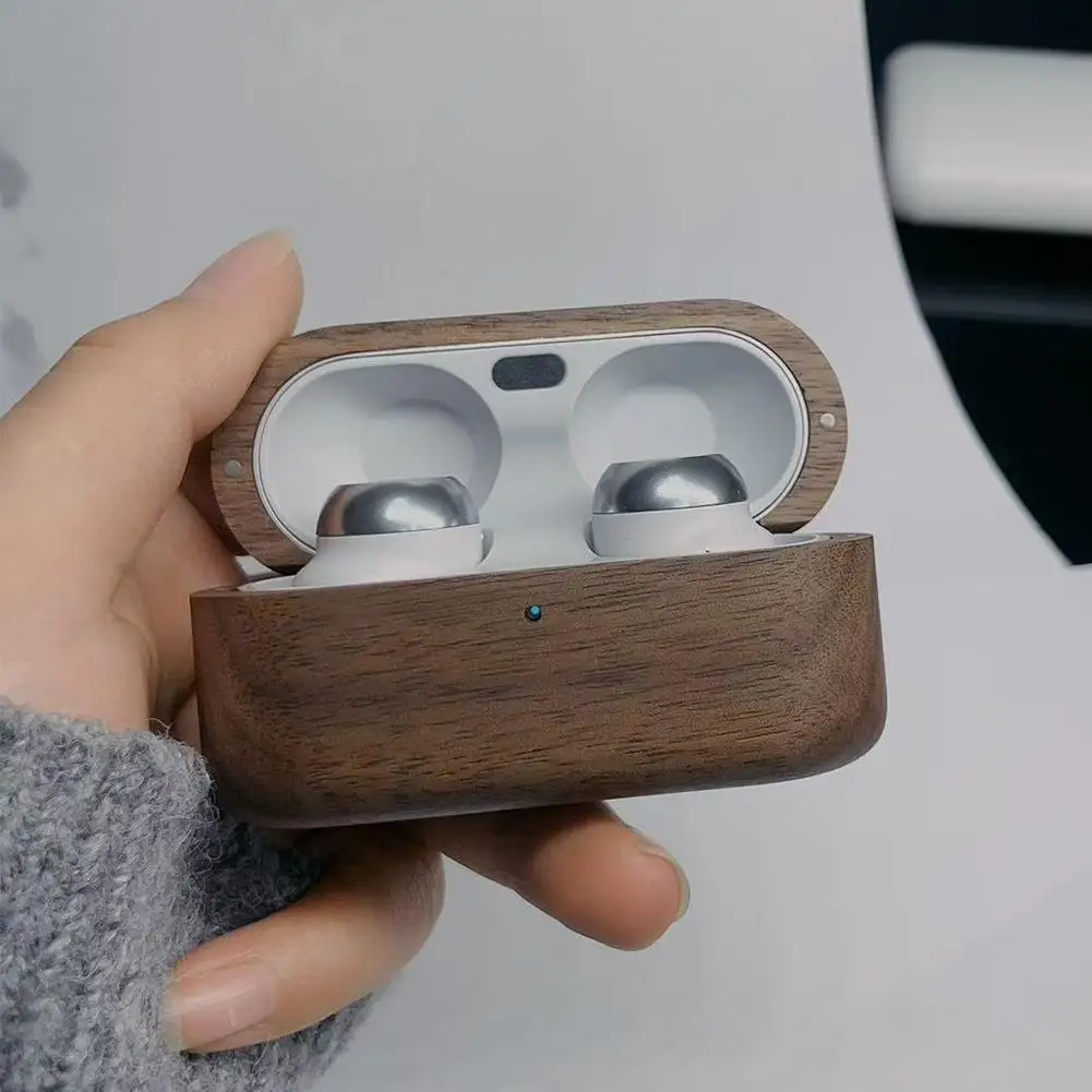 

For Technics EAH-AZ100 Solid Wood Earphone Case Anti-drop Wireless Bluetooth Headphones Walnut Protective Case