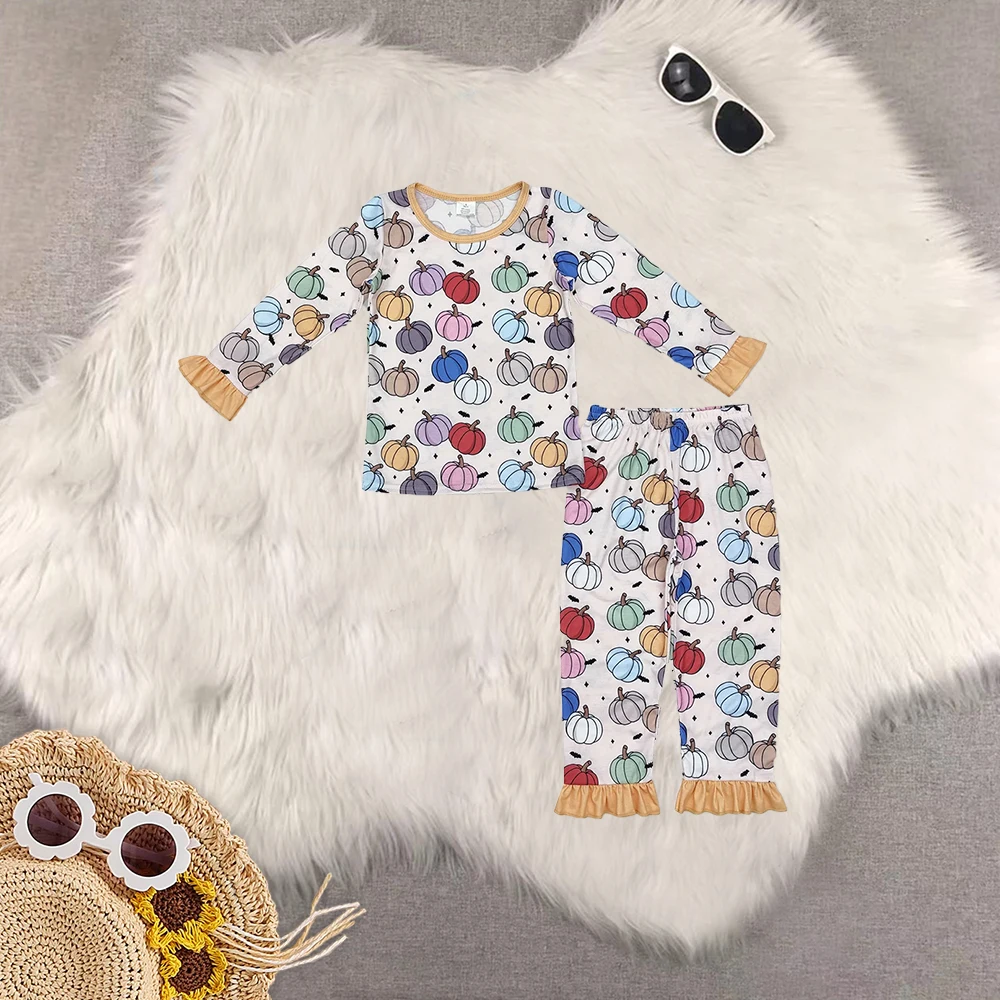 

9,9 зимняя одежда для маленьких девочек, осенние пижамы с тыквой для маленьких девочек, красочные бамбуковые пижамы, комплекты одежды