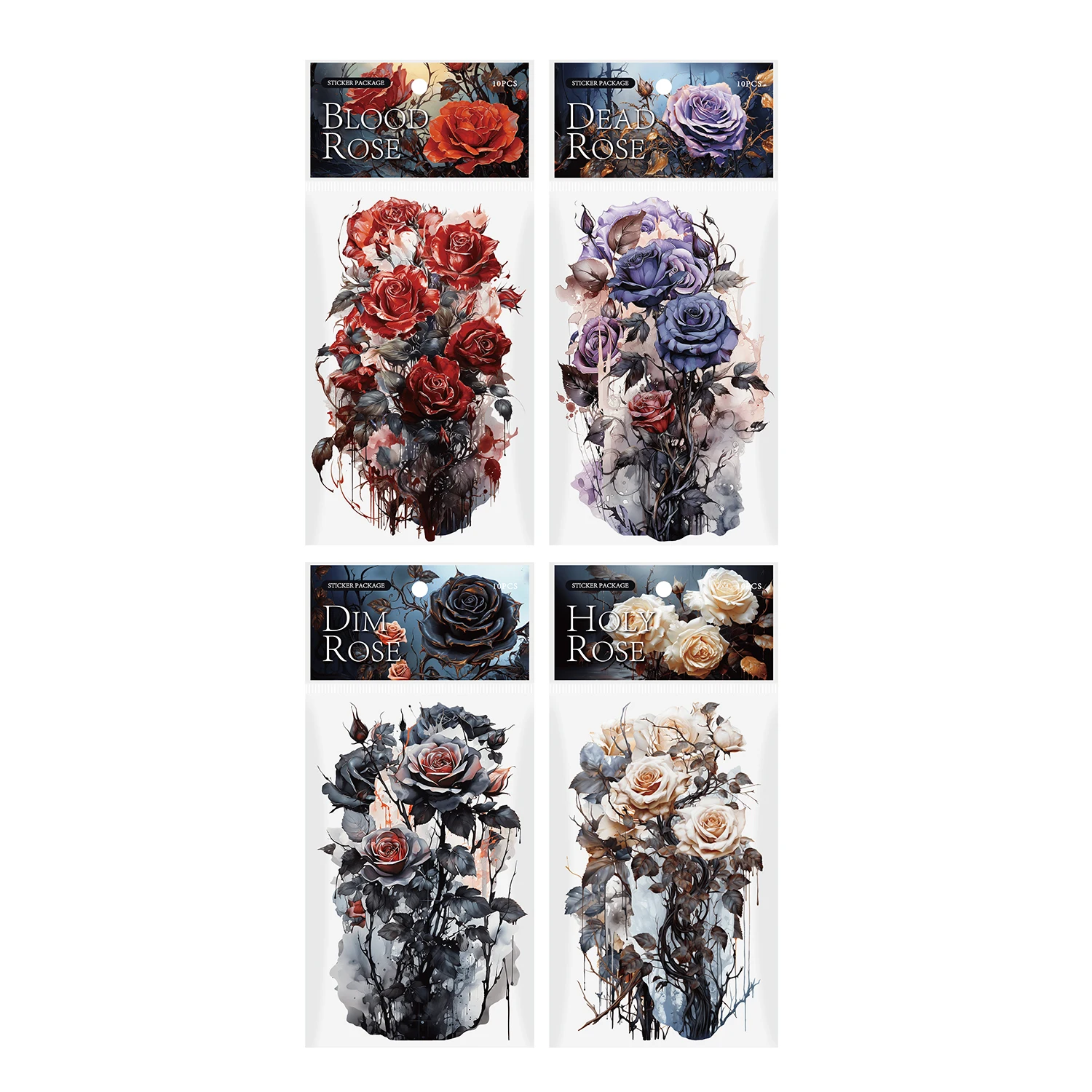 10pcs/pack Dark Night Rose Series PET Stickers Collage Scrapbook Decor Junk Journal Planner DIY Flowers Sticker Stationery