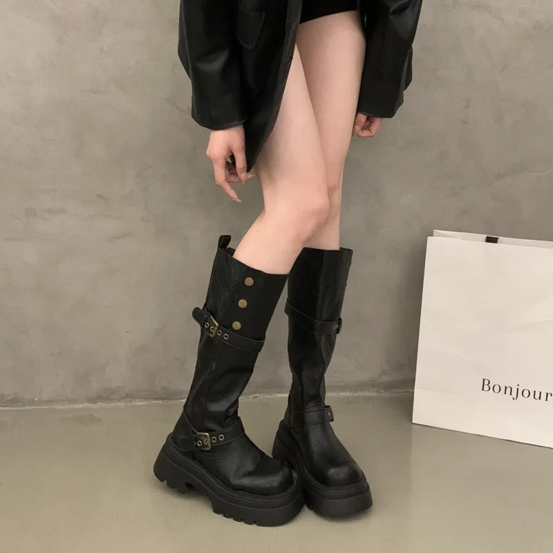 Long tube boots for women  autumn and winter 2025 new item fat  thick legs height increasing knight boots for women