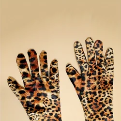 Long Satin Gloves for Evening Dresses, Leopard Print Dance Glove Accessories for Performances and Parties