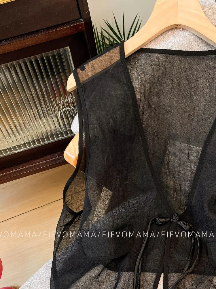 New Chinese Style Cardigan Vest Coat Women Summer Black Mesh Tops Mujer 2026 Sleeveless Loose Vintage Casual Jackets Chaleco