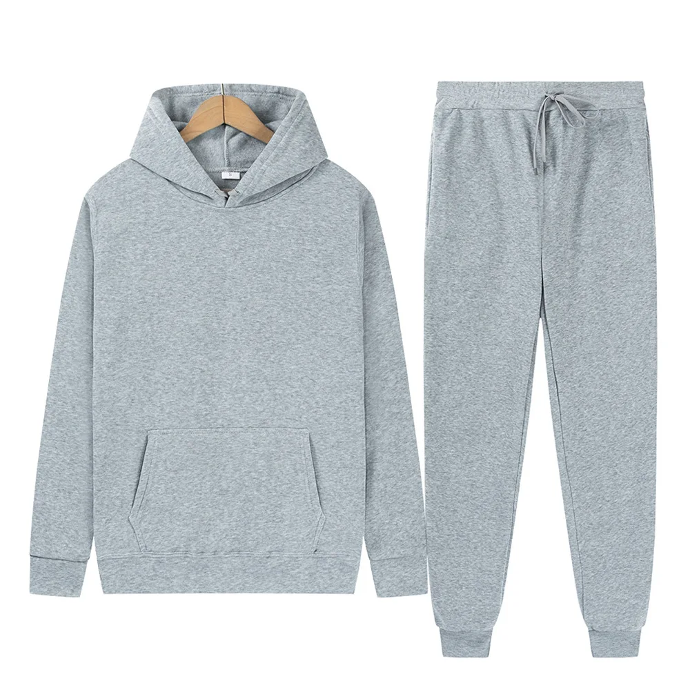 Men 2Pcs Sets Fleece Hoodies And Sweat Pants Set Track Suit Sportswear Unisex Ensemble Homme