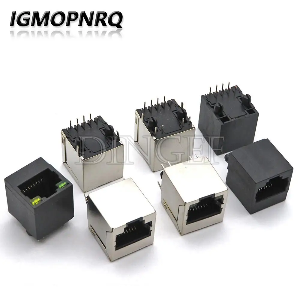 1PCS RJ45 Vertical 5224 8P8C Female Network socket Interface Crystal Head Socket 180 degrees Connector Plastic/metal with light