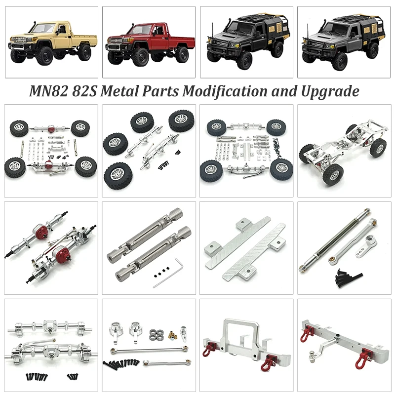 Pièces métalliques de mise à niveau pour véhicule télécommandé MN82 MN82S : Base modifiée, biellettes, pare-chocs avant et arrière, ponts de porte avant et arrière