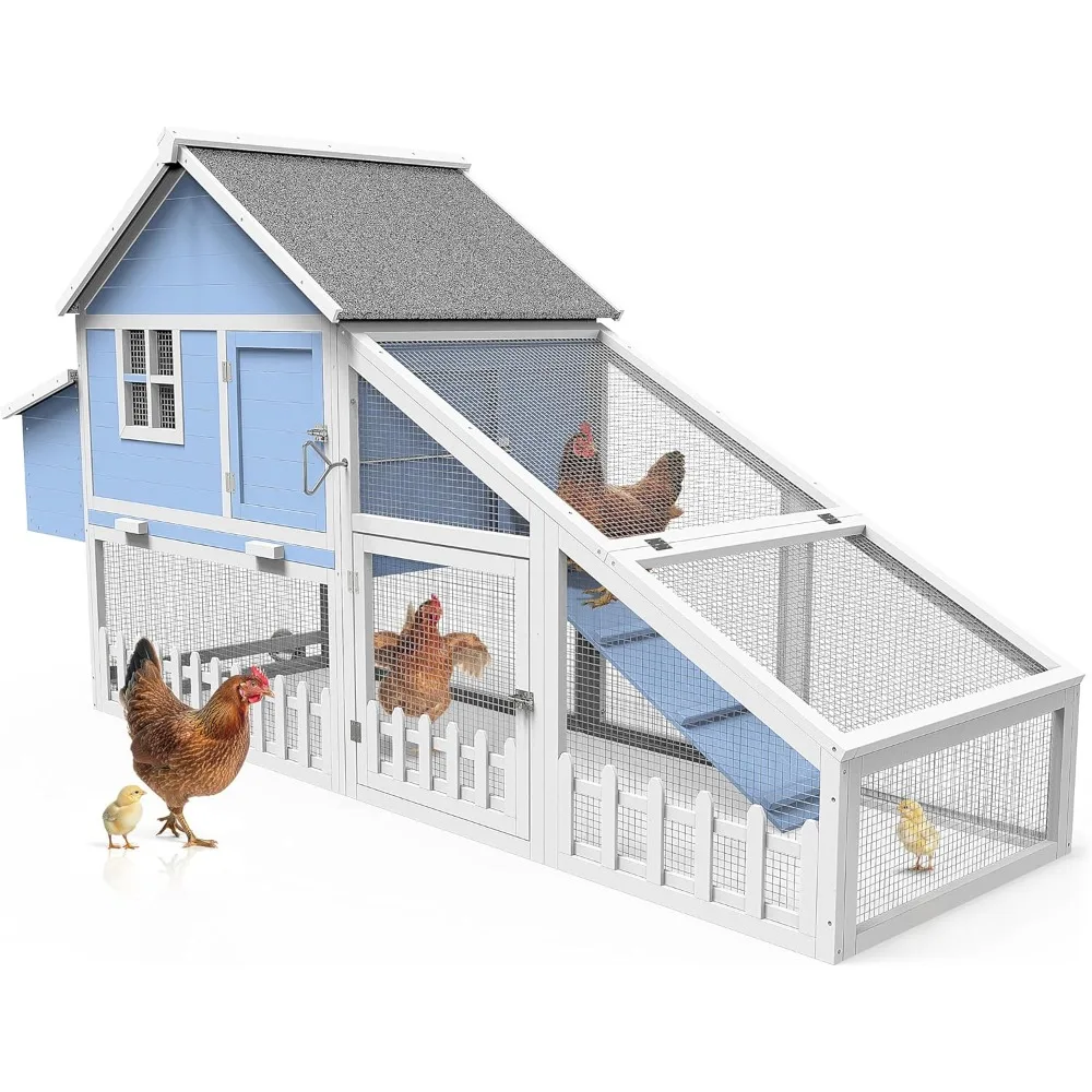 

weatherproof wooden chicken coop – indoor & outdoor walk-in hen house with run, nesting box, and pull-out tray – portable backya