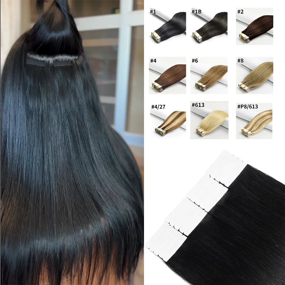 Tape in Hair Extensions 50g Human Hair Brazilian Hair 100% Human Hair Extensions 20 Pcs Straight 16