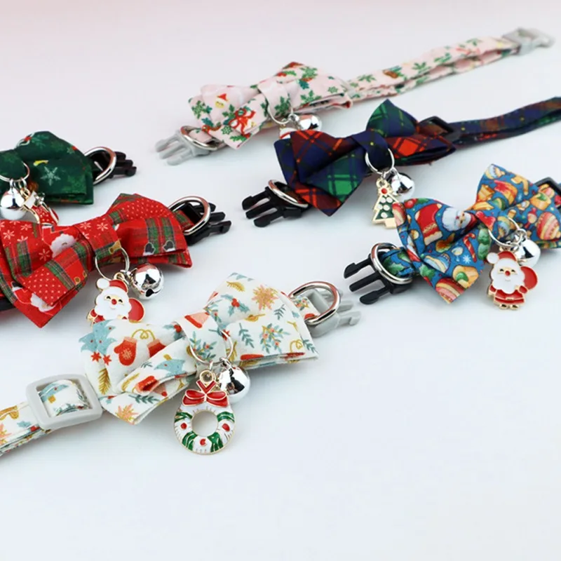 Christmas Cat Collar Big Bowknot Holiday Cats Dog Bow Tie Adjustable Neck Strap Pet Grooming Festival Puppy Kitten Necklace