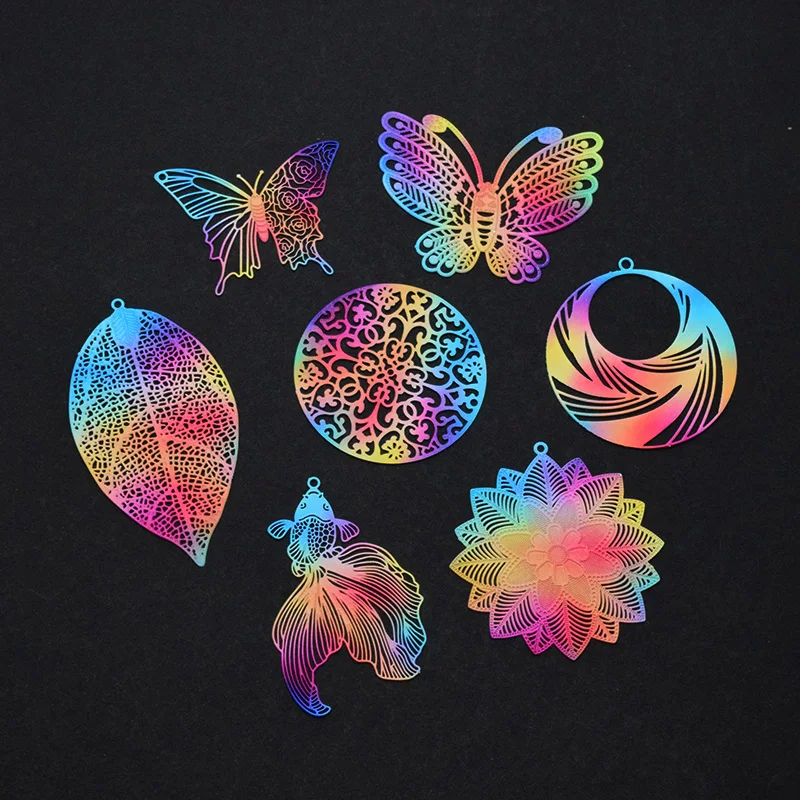 5pcs Stainless Steel Filigree Stamping Charms Colorful Hollow Butterfly Flower Dragonfly Leaf Earring Pendant Diy Jewelry Make