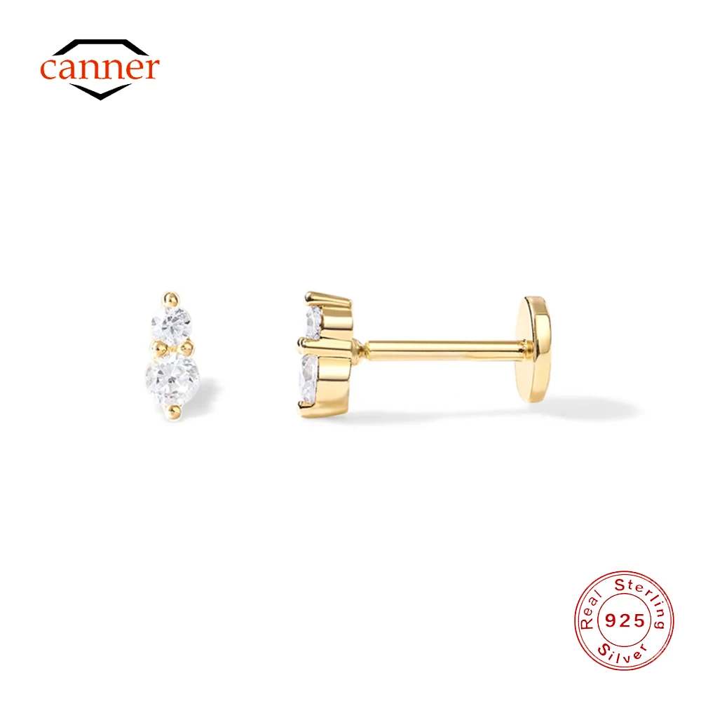 

CANNER 1PC 925 Sterling Silver Flat Head Threaded Puncture Cartilage Ear Nail For Women Ins Simple CZ Earrings aretes para mujer