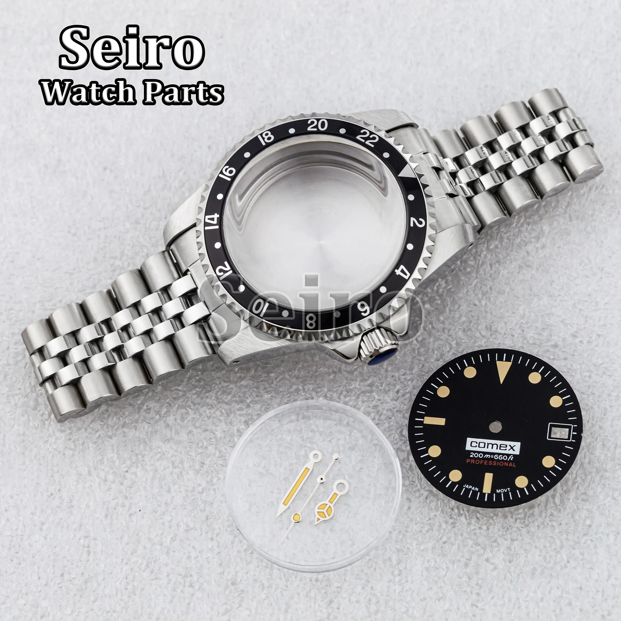 Vintage Restro NH35 Case 39MM Silver Strap 100M Waterproof Watchcase Black Dial Luminous Hands Needles for SUB GMT NH36 Movement