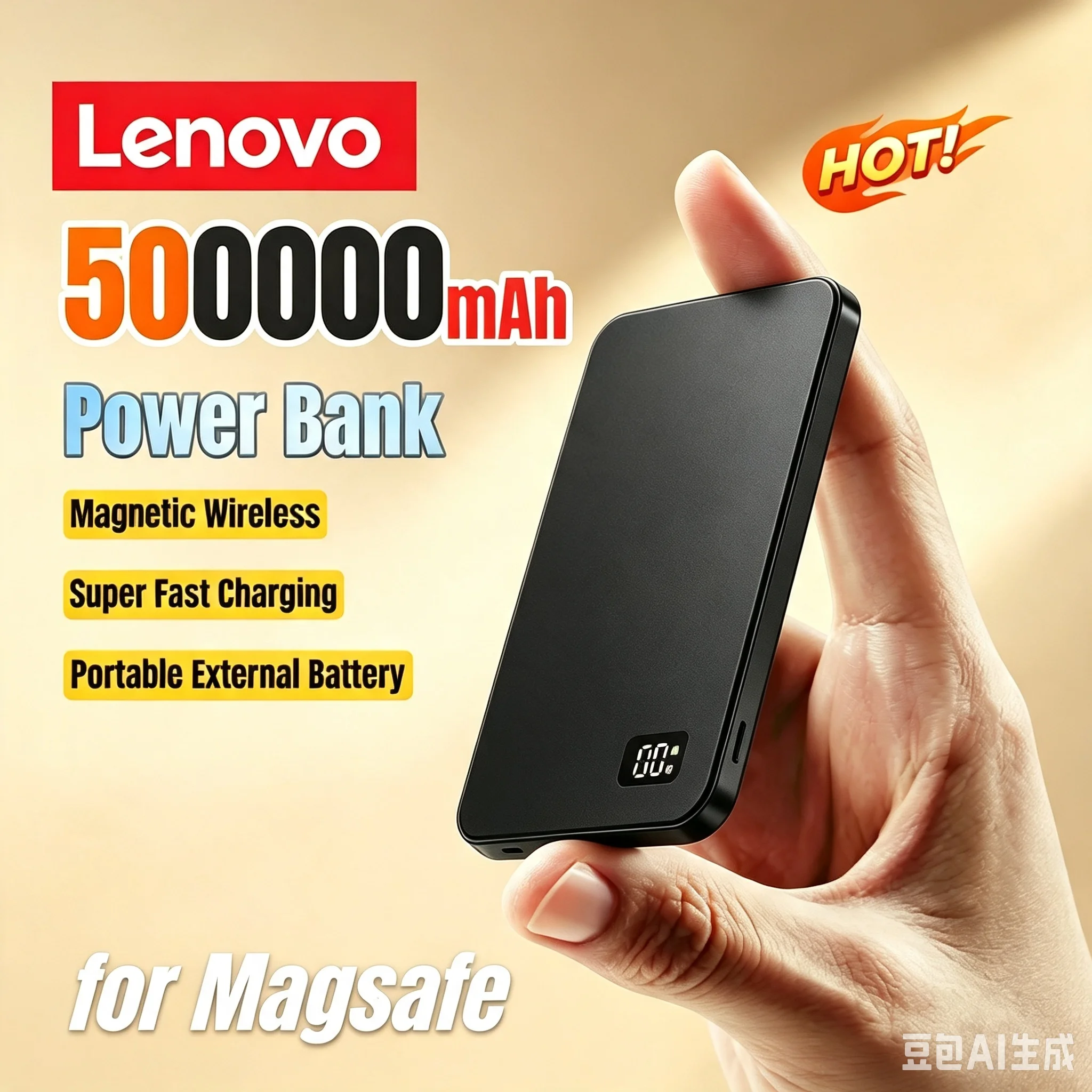 Image of Lenovo 500000mAh Magnetische Powerbank PD22.5W Superschnelles Laden Tragbare Externe Batterie für Magsafe Für iPhone Samsung