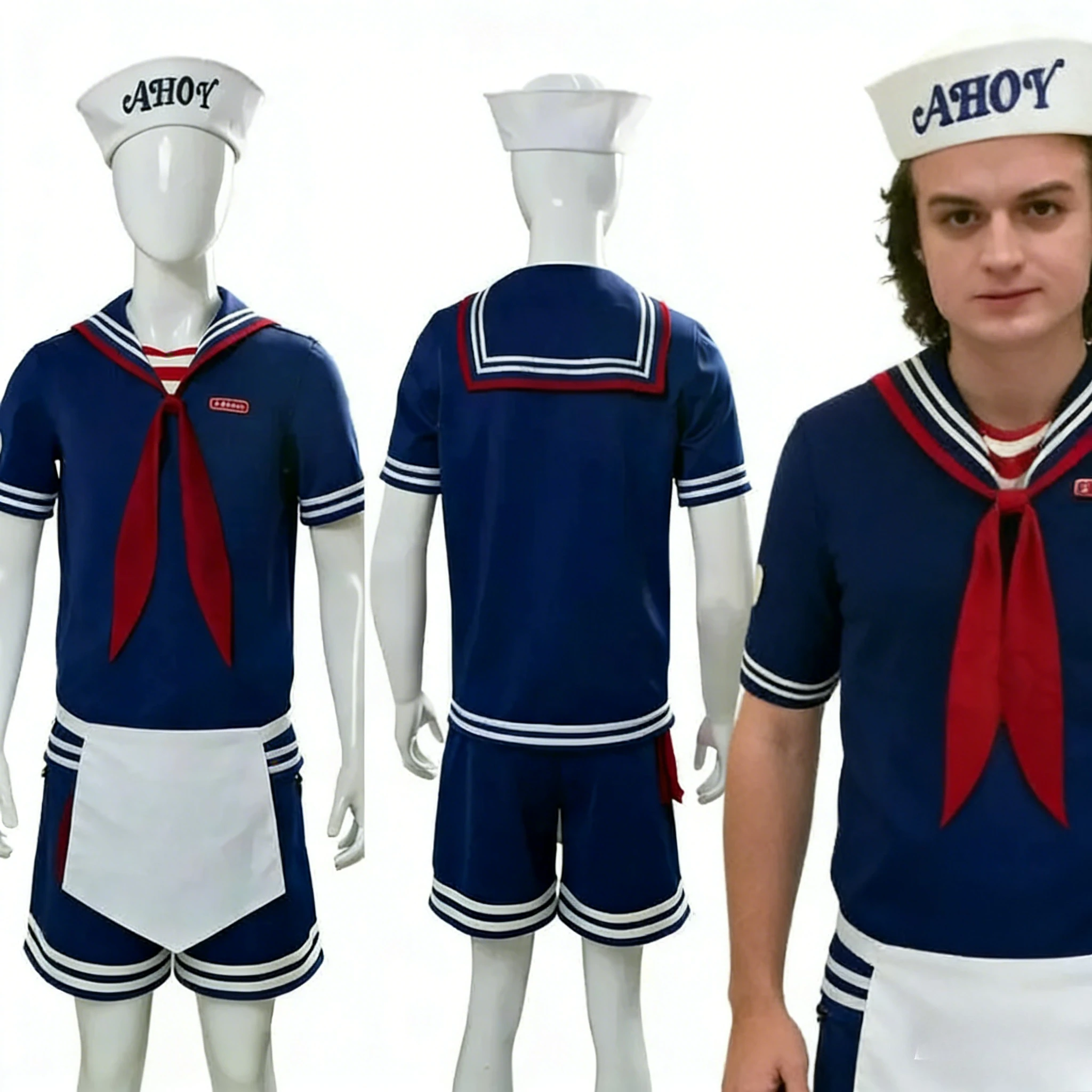 

Scoops Ahoy Steve Harrington Stranger Cosplay Costume Men Adult Kids Navy Halloween Costumes
