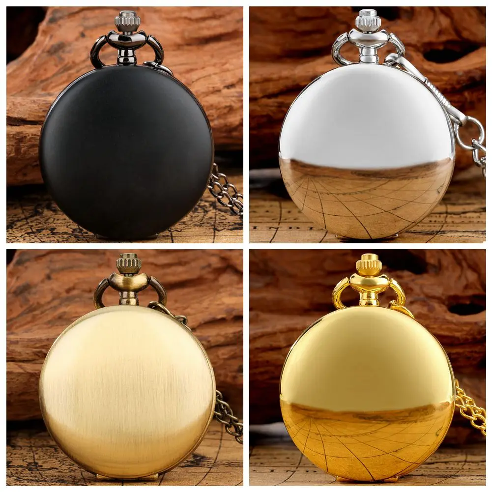 Minimalist Pocket Watch Black Silver Gold Bronze Retro Pendant  Watches Men Women Couple Necklace Clock Souvenirs Gifts